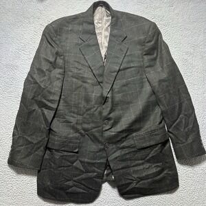 Hilton Men's Lambswool Alpaca Blazer Sport Coat 46L Gray White Windowpane Blazer